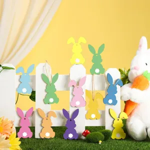 Easter wooden bunny hanging ornaments colorful rabbit shape party wall tree decor