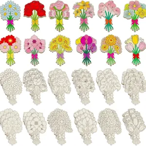 Wooden Spring Flower Shape Children DIY Painting Crafts Wood Carving Flower Decoration Unfinished Wood Slices Craft Kit