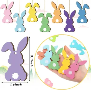 Easter wooden rabbit hanging ornament, colorful hollow bunny decor for party wall tree.