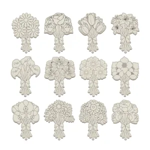 Wooden spring flower shape kids DIY wooden craft decoration, 12 bouquet designs main image.