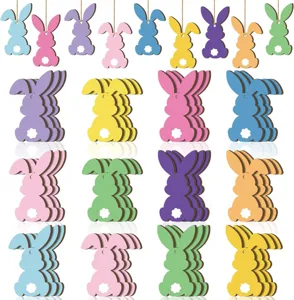 Easter wooden bunny hanging ornaments colorful rabbit shapes for party wall tree decor