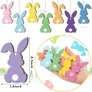 Colorful wooden Easter bunny hanging ornaments with white tails, perfect for party wall tree decor.