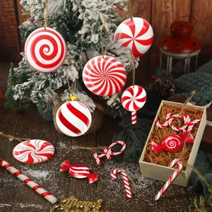 Christmas wooden peppermint candy ornaments set for holiday tree hanging decor pack