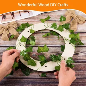 Unfinished wooden wreath frame with artificial ivy vines for DIY craft home door decor.