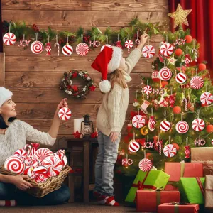 Christmas tree wooden peppermint candy hanging ornaments holiday decorative lollipop decor