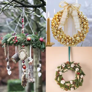 Christmas wreath wooden hanging decoration DIY craft floral hoop ring natural pine wood decor set
