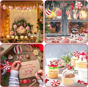 Christmas wooden peppermint candy and letter ornaments for holiday tree and gift decoration.