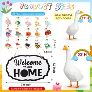 Gans Willkommensschild und 15 saisonale Icons Set mit detaillierter Größentabelle für Zuhause.
