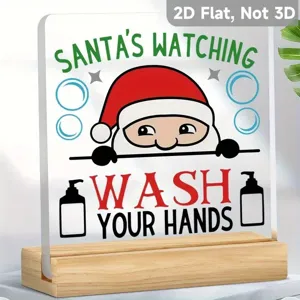 Plaque de table de Noël Santa en acrylique avec base en bois décoration festive 2D plate