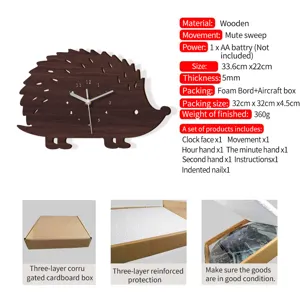 Hölzerne Cartoon Igel Wanduhr, leises Uhrwerk, Kinderzimmer Schlafzimmer Deko Wanduhr.
