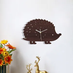 Hölzerne Igel Wanduhr leise Cartoon hängende Uhr für Kinderzimmer Schlafzimmer Deko
