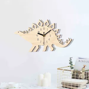 Hölzerne Dinosaurier Wanduhr leise süße Cartoon Tier Uhr für Kinderzimmer Schlafzimmer Dekor