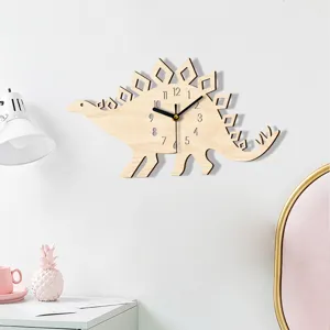 Holz Cartoon Dinosaurier Wanduhr Kinderzimmer Dekoration leise kreative Hängeuhr top