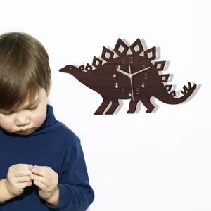 Hölzerne Dinosaurier Wanduhr für Kinderzimmer, leise dekorative Hängeuhr für Schlafzimmer.