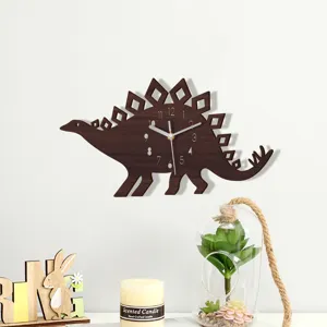 Hölzerne Dinosaurier Wanduhr für Kinderzimmer, leises Quarzuhrwerk, süße Cartoon Wanddekoration.
