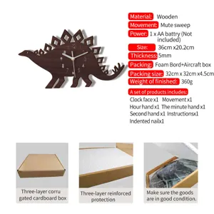 Hölzerne Dinosaurier Wanduhr mit leiserem Uhrwerk für Kinderzimmer Dekoration kreative Uhr
