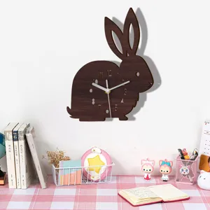 Wooden rabbit wall clock for children room bedroom decoration silent creative wall clock.