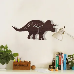 Wooden cartoon dinosaur wall clock silent kids bedroom decor creative animal clock