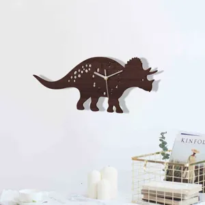 Wooden Cartoon Dinosaur Wall Clock Silent Non-Ticking Decorative Hanging Clock For Kids Room Bedroom Nursery Wall Decor