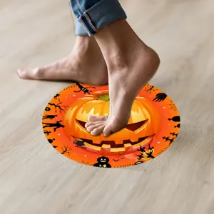 Halloween pumpkin floor sticker round waterproof holiday decor detail view showing texture.