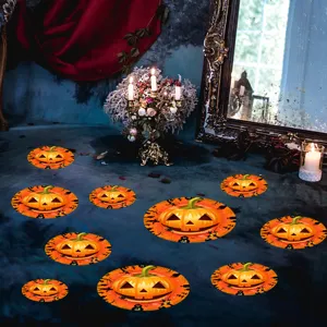 Halloween round pumpkin floor stickers spooky waterproof wall decals holiday party decor supplies