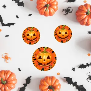 Halloween pumpkin stickers detail view, decorative floor and wall decals for holiday events.