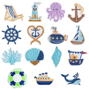 Ocean Sailor Series Embroidery Iron On Patches Cute Marine Animal Applique DIY Clothing Bag Phone Case Decor