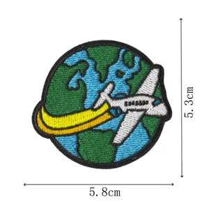 Round earth airplane embroidered patch clothing decoration iron on DIY applique badge