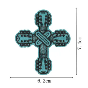 Guitar headstock cross embroidery patch iron on clothing decorative applique badge 7.4x6.2cm