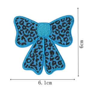 Blue leopard print bow embroidered patch iron on clothing accessory badge decoration