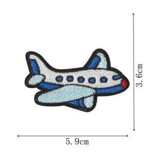 Cute blue cartoon airplane embroidered patch DIY iron-on clothing decorative accessory 5.9x3.6cm