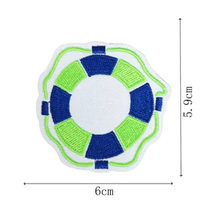 Detailed view of the blue and green lifebuoy embroidery patch, perfect for DIY fashion accessories.