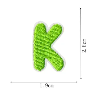 Cute green letter K embroidered patch iron on DIY clothing accessory applique 2.8x1.9cm