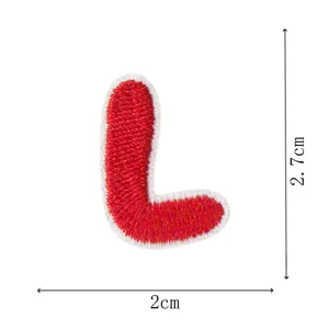 Red and white embroidered letter L patch, cute DIY clothing accessory, 2x2.7cm size.