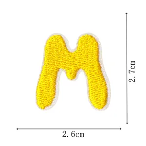 Yellow letter M embroidered patch iron on DIY clothing accessory badge appliques size 2.6x2.7cm