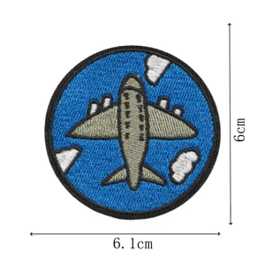 Round airplane embroidered patch iron on fabric badge applique clothing DIY decoration appliques 6cm