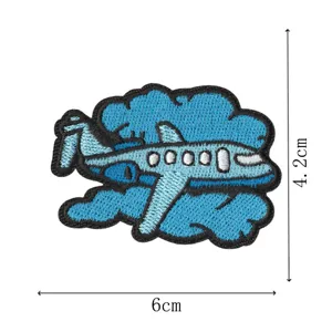 Cute cartoon airplane embroidered iron-on patch for clothing, bags and shoes decoration.