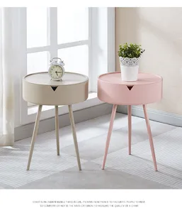 Nordic minimalist round coffee table, modern small side table with drawer for living room bedroom.