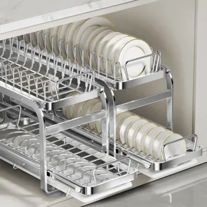 Stainless Steel Kitchen Dish Drying Rack Pull Out Sliding Storage Rack Bowl Plate Organizer