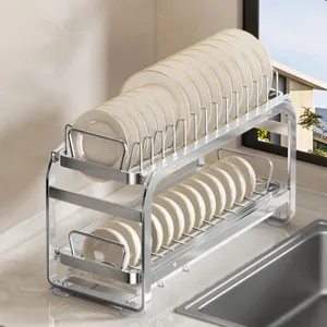 Stainless steel dish drying rack double tier kitchen organizer for plates and bowls storage