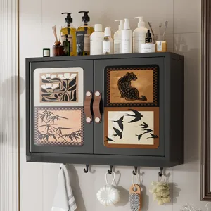 Wall Mounted Storage Cabinet Plastic Retro Art Pattern Hanging Organizer Shelf For Bathroom Kitchen Home Storage