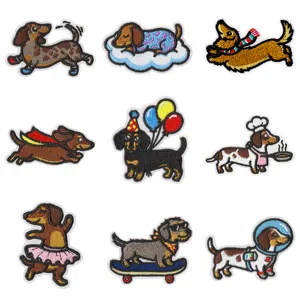 Cute Dachshund Embroidery Patch Iron-on Sew-on Dog Applique Badge For Jeans Jacket Clothing Decorative DIY Patch