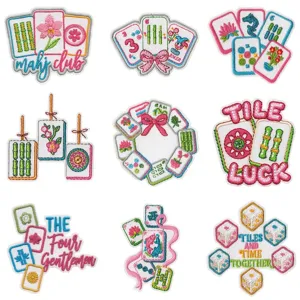 Toppa Ricamata con Mahjong Floreale Creativo Termoadesivo Applicazione DIY Distintivo Decorativo per Abbigliamento Borse