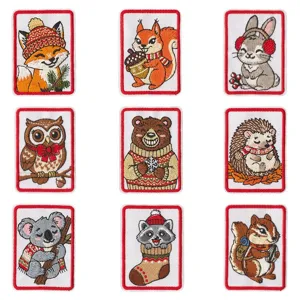 Christmas forest animal embroidered patches cute cartoon iron-on badges for clothing caps 9pcs