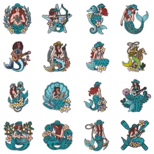 Écussons Brodés Sirène Vintage Thermocollant Rétro Nautique Cactus Guitare Applique Vêtement Réparation Badge Bricolage