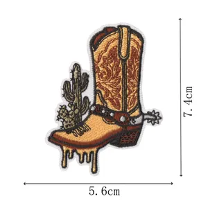 Vintage Western Cowboy Stiefel Kaktus Stickerei Aufnäher zum Aufbügeln für Jacken Taschen 7.4cm