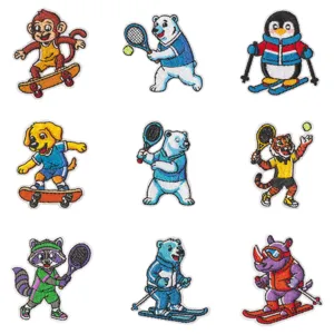 Cute Cartoon Animal Embroidery Patches Iron On Skiing Penguin Tiger Bear Dog Cloth Applique DIY Garment Accessories