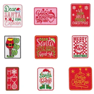 Retro Christmas Embroidered Patches Santa Claus Tree Snowflake Applique Iron On DIY Clothing Hat Bag Decorative
