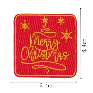 Christmas embroidery patch red square badge clothing accessory holiday DIY decoration 6.4cm