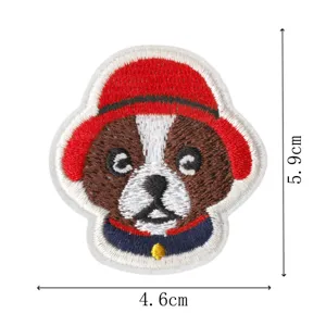Detailed view of the cute puppy embroidery patch showing fine stitching and clear dimensions.